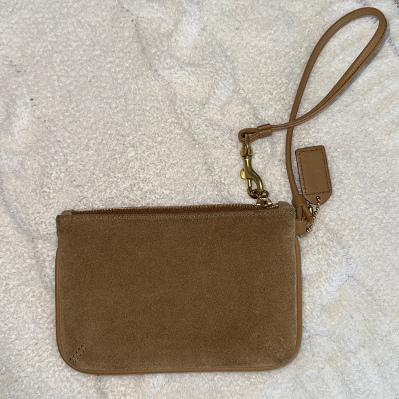 Vintage tan brown camel suede Coach wristlet wallet zipper coin pouch keys - Picture 7 of 14